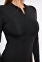 Black Zippered Long Sleeve Women's Swimsuit Hijab Surfing Swimsuit Without Cap - 4