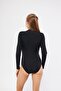 Black Zippered Long Sleeve Women's Swimsuit Hijab Surfing Swimsuit Without Cap - 3
