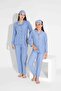 Women's Blue Polka Dot Patterned Front Buttoned Mother Daughter Suede Velvet Winter Warm Pajama Set - 5