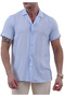 Light Blue Natural Viscose Breathable Hawaiian Relaxed Fit Short Sleeve Summer Shirt
