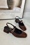 Women's Audrey Brown Matte Leather Open Back Square Toe Helmet Short Block Heeled Shoes - 5