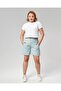 Light Blue Linen Shorts - Double Leg with Elastic Waist, Pockets and Zipper