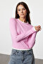 Pembe Renk Bloklu Fitted/Vücuda Oturan Viskon/Yumuşak Kumaşlı Esnek Örme Bluz TWOAW25BZ00114