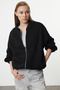 Siyah Fermuarlı Oversize/Geniş Kalıp Kalın İçi Polarlı  Örme Sweatshirt TWOAW25SW00122 - 2