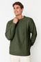 Haki Oversize Bisiklet Yaka Saç Örgü Kazak TMNAW23KZ00280 - 6