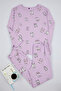Lilac 100% Cotton Eyelet Patterned T-Shirt-Jogger Knitted Pajamas Set Thmaw22Pt0270 - 2