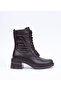 Women's Genuine Leather Winter Heeled Lace-Up Zipper Boots