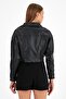 Women's Double Breasted Collar Crop Leather Jacket - 8