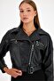 Women's Double Breasted Collar Crop Leather Jacket - 7