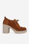 Women's Tan Suede Genuine Natural Leather 36-41 Size Heel-Headed Oxford Shoes