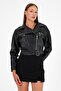 Women's Double Breasted Collar Crop Leather Jacket - 5