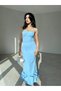 Baby Blue Asymmetrical Curved Hem Midi Length Dress - 2