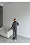 Women's Half Turtleneck Sweater Trouser Bottom Top Knitwear Set - Anthracite - 6