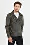 Men's Khaki New Season Cross Zipper Leather Jacket Coat - 6
