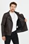 Men's Brown New Season Cross Zipper Leather Jacket Coat - 3
