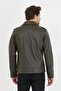 Men's Khaki New Season Cross Zipper Leather Jacket Coat - 8