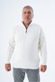 Large Size Men's Ecru Zippered Stand Collar Rice Knit 100% Cotton Knitwear Sweater Trist-2113