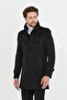 Men's Anthracite Slim Cut Stand Collar Long Wool Blend Cashmere Coat