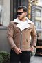 معطف وسترة رجالي من جلد نابا من الداخل من جلد الشيرلينغ الكامل عالي الجودة باللون الكريمي