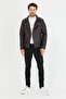 Men's Brown New Season Cross Zipper Leather Jacket Coat - 5