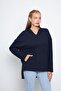 Women's V-Neck Hooded Oversize Sweatshirt with Kangaroo Pocket and Slits - 7