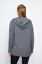 Women's V-Neck Hooded Oversize Sweatshirt with Kangaroo Pocket and Slits - 8