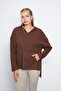 Women's V-Neck Hooded Oversize Sweatshirt with Kangaroo Pocket and Slits - 4