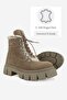 Women's Beige Suede Genuine Natural Leather Lace-Up Fur Boots & Booties - 3