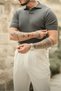 Smoked Slim Tight Polo Neck Plain Knitwear T-Shirt - 3
