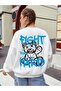 Fight Trust HARD - سويت شيرت أبيض كبير الحجم برقبة دائرية للجنسين