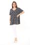 Women's Large Size Navy Blue V-neck Floral Print Short Sleeve Blouse 65N37900 - 8