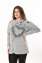 Women's Plus Size Gray Wool Viscose Blouse with Stone Detail on the Front 65N37501 - 8