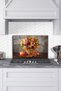 Flower Basket Pattern Glass Stove Back Protector, Kitchen Built-In and Countertop Protection, Tempered and Rated