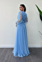 Tulle Fabric Double-Breasted Collar Maxi Dress - BABY BLUE - 5