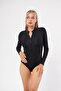 Black Zippered Long Sleeve Women's Swimsuit Hijab Surfing Swimsuit Without Cap - 5