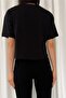 Women's Black New Season Complete Sequin Embroidered Tassel Design Cotton T-Shirt - 6