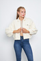 Women's Balloon Sleeve Pocket Zipper Shirt Collar Jacket