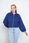 Women's Balloon Sleeve Pocket Zipper Shirt Collar Jacket - 5