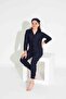 Women's Navy Blue Polka Dot Pattern Front Buttoned Mother Daughter Suede Velvet Winter Warm Pajama Set - 3