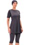 Half Sleeve Plain Semi Hijab Swimsuit 7832 Anthracite Plus Size - 3