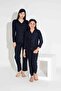 Women's Navy Blue Polka Dot Pattern Front Buttoned Mother Daughter Suede Velvet Winter Warm Pajama Set - 4