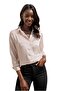 Women's Cream Classic Satin Buttoned Classic Shirt - 4
