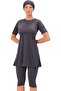 Half Sleeve Plain Semi Hijab Swimsuit 7832 Anthracite Plus Size