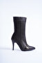 Women's Special Design Pointed Toe Buckle Detailed Zippered Thin High Heel Boots