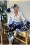 Blue White Color Pattern Shirt Pants Bottom Top Premium Set - 3
