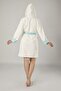 Women's Cream Collar Satin Poplin Short Hooded Bambo Cotton Bathrobe - 2