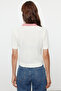 Ekru Yakası Desenli Polo Yaka Bluz TWOAW24BZ00011 - 7