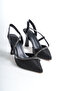 Black Glittery Heeled Women's Shoes Lf155 - 4