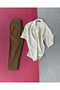 Beige Linen Oversize T-Shirt Brown Trousers Set