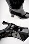 Women's Black Faux Patent Leather Mid-Heeled Square Toe Zippered Boots - 4